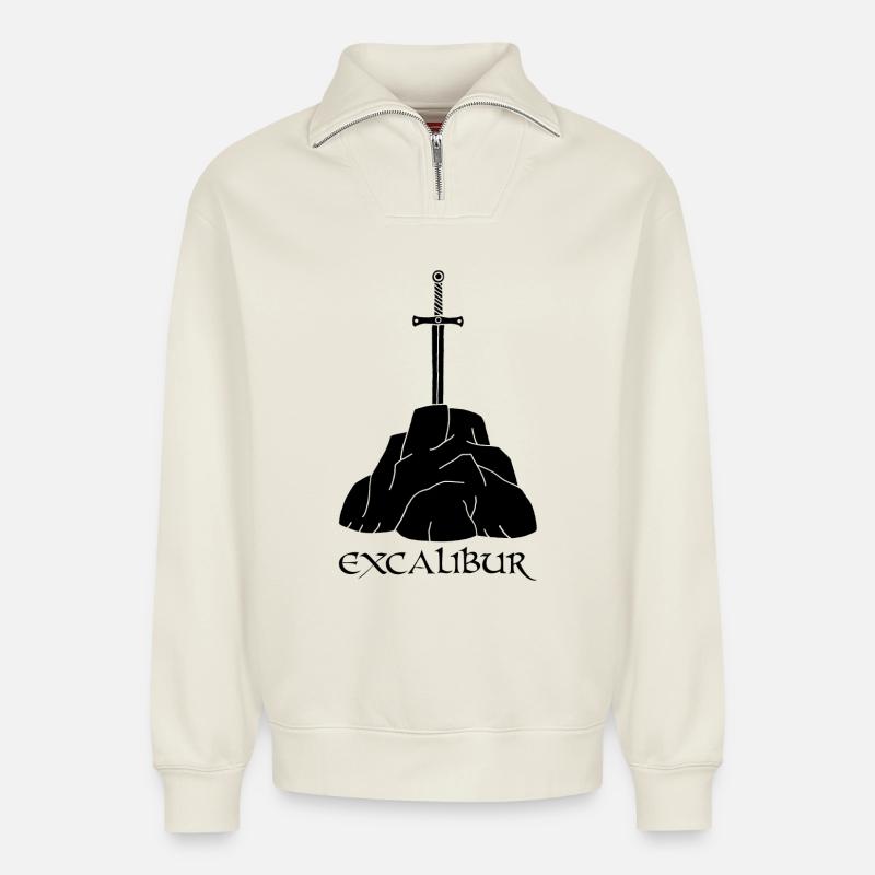 Das Excalibur Schwert (Schwarz) - Relaxed Unisex Organic Half Zip Sweatshirt – von SPREAD - Naturweiß