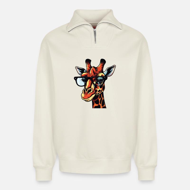 Cartoon Comic Giraffe Design - Relaxed Unisex Organic Half Zip Sweatshirt – von SPREAD - Naturweiß