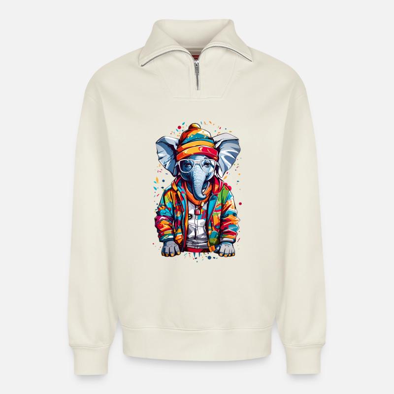 Coole Elefant - Relaxed Unisex Organic Half Zip Sweatshirt – von SPREAD - Naturweiß