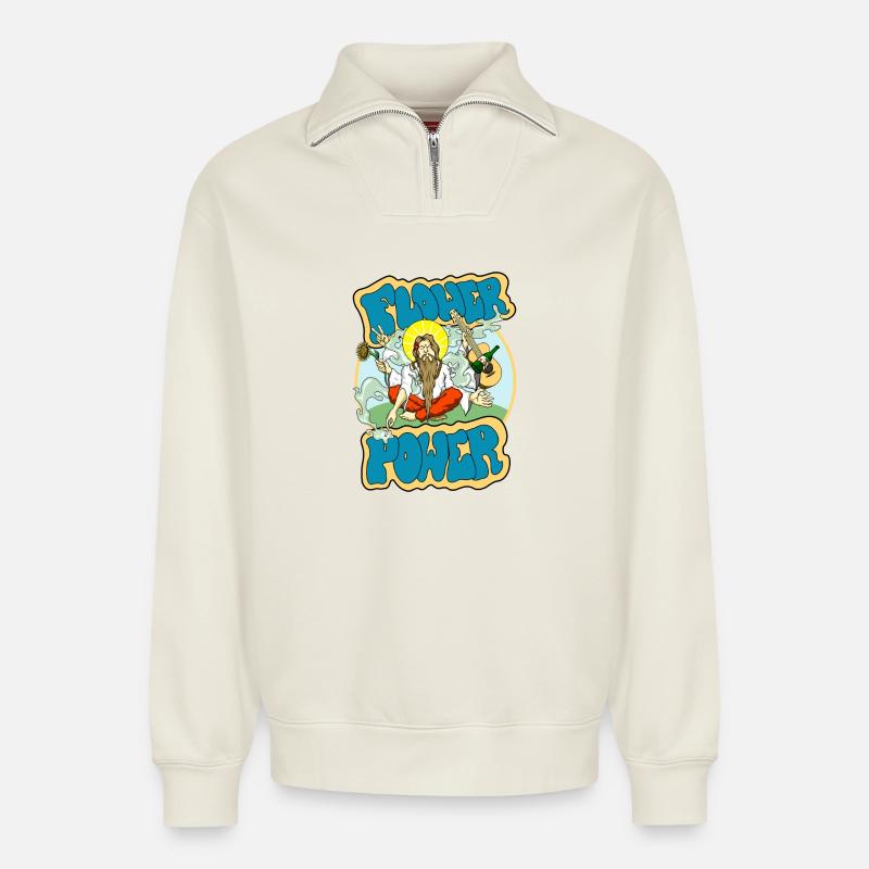 Flower Power - Relaxed Unisex Organic Half Zip Sweatshirt – von SPREAD - Naturweiß