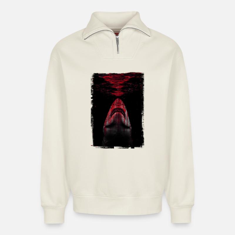 Der Hai - Relaxed Unisex Organic Half Zip Sweatshirt – von SPREAD - Naturweiß
