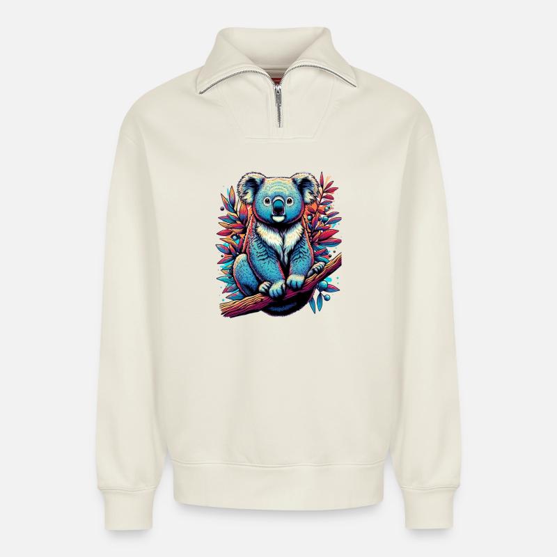 Koala - Relaxed Unisex Organic Half Zip Sweatshirt – von SPREAD - Naturweiß