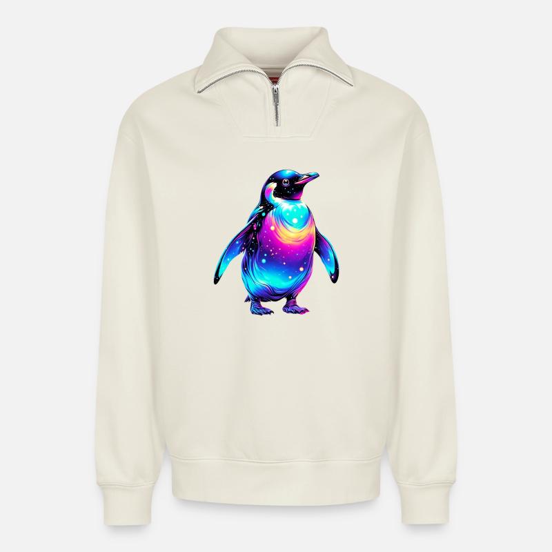 Pinguin - Relaxed Unisex Organic Half Zip Sweatshirt – von SPREAD - Naturweiß