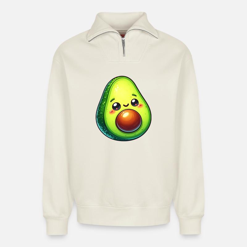 Avocado - Relaxed Unisex Organic Half Zip Sweatshirt – von SPREAD - Naturweiß