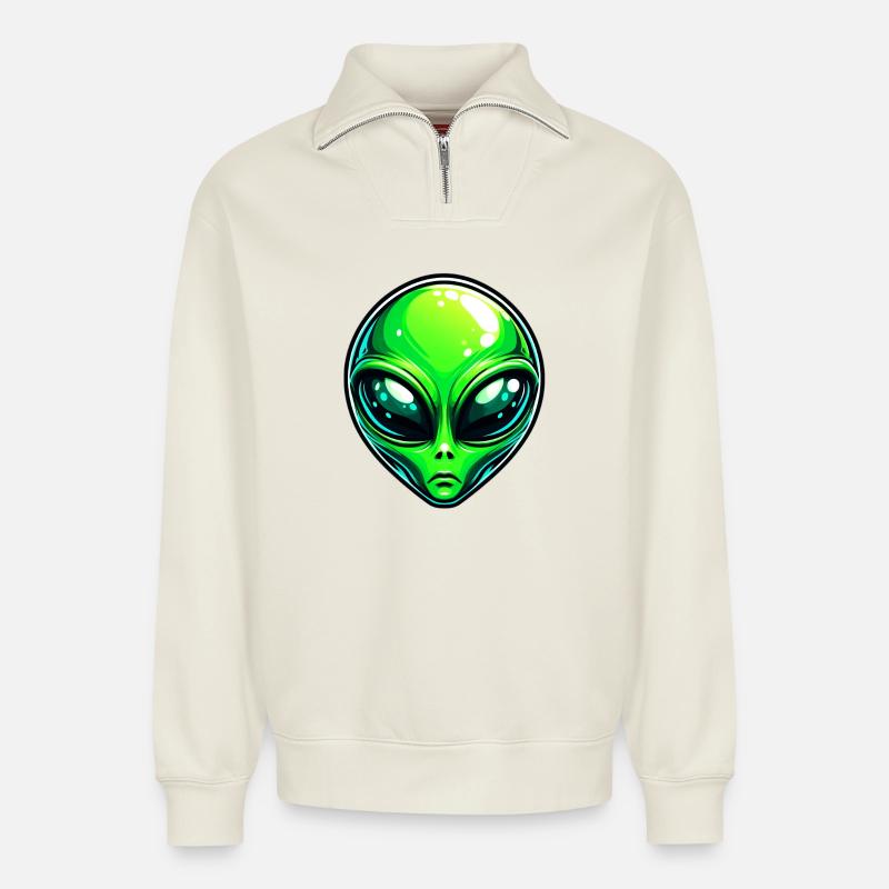 Martian Extraterrestrial Alien - Relaxed Unisex Organic Half Zip Sweatshirt – by SPREAD - off white