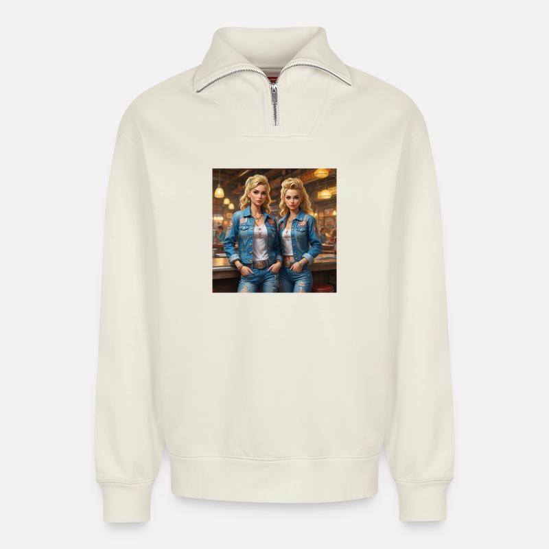 Diner Denim Duette - Relaxed Unisex Organic Half Zip Sweatshirt – von SPREAD - Naturweiß