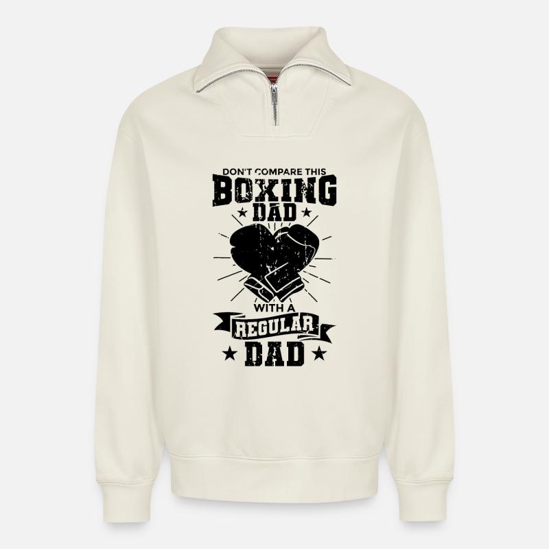Boxer Vater - Relaxed Unisex Organic Half Zip Sweatshirt – von SPREAD - Naturweiß