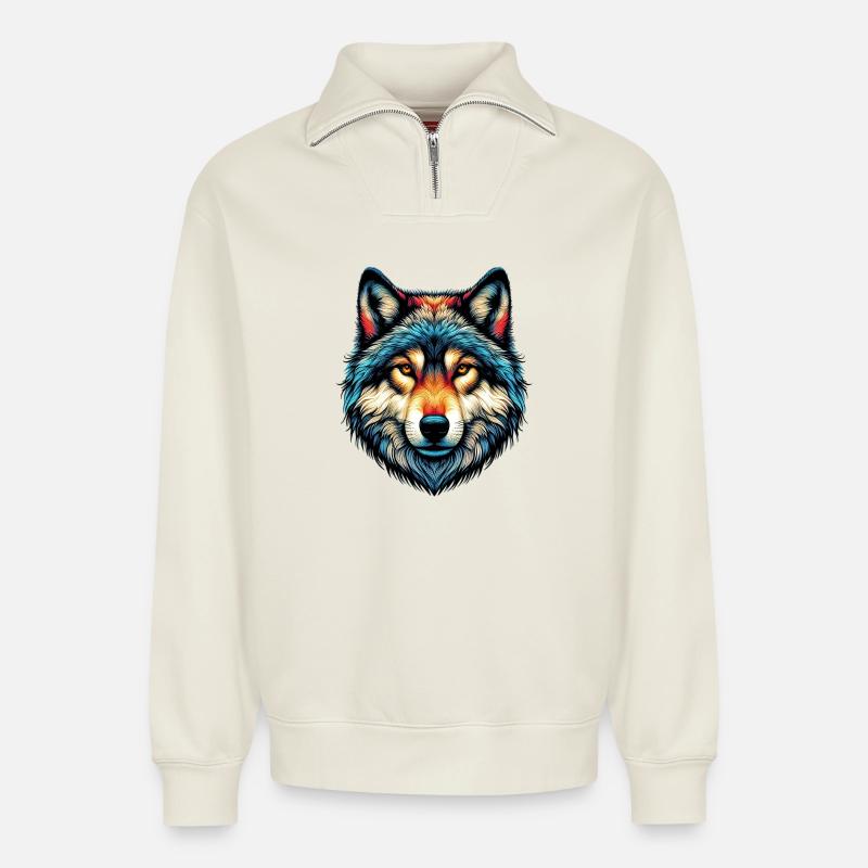 Wolf - Relaxed Unisex Organic Half Zip Sweatshirt – von SPREAD - Naturweiß