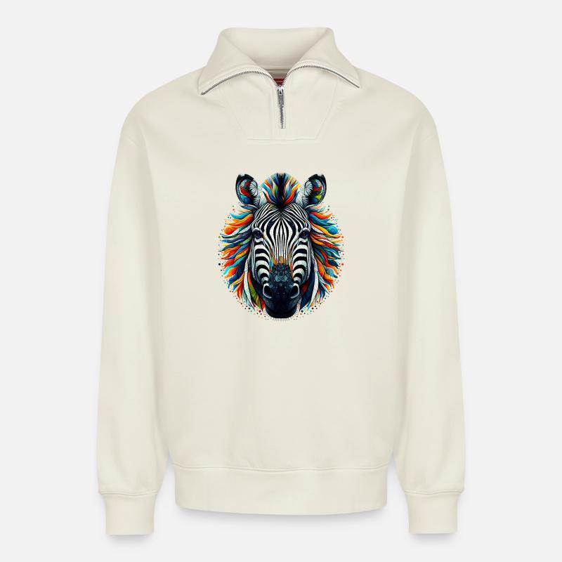Zebra - Relaxed Unisex Organic Half Zip Sweatshirt – von SPREAD - Naturweiß