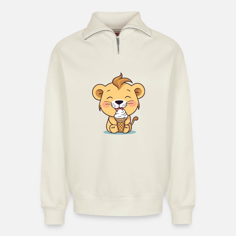 Löwe isst eis - Relaxed Unisex Organic Half Zip Sweatshirt – von SPREAD - Naturweiß