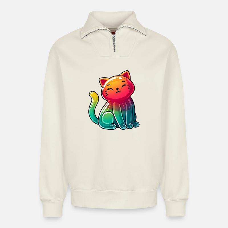 Katze - Relaxed Unisex Organic Half Zip Sweatshirt – von SPREAD - Naturweiß