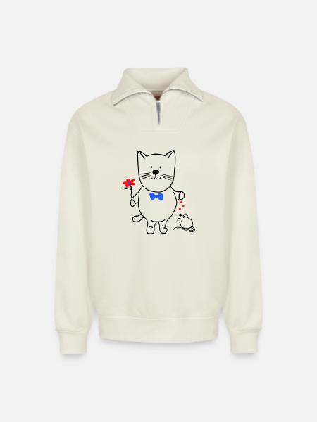Cat and Mouse - Relaxed Unisex Organic Half Zip Sweatshirt – by SPREAD - off white
