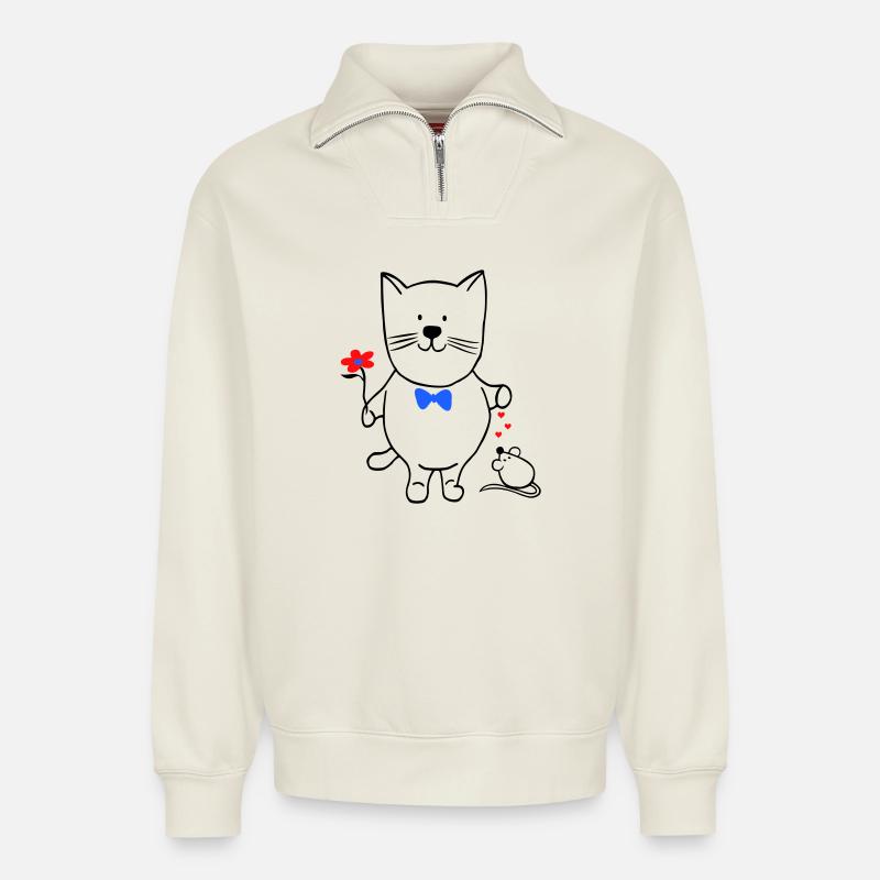 Katze und Maus - Relaxed Unisex Organic Half Zip Sweatshirt – von SPREAD - Naturweiß