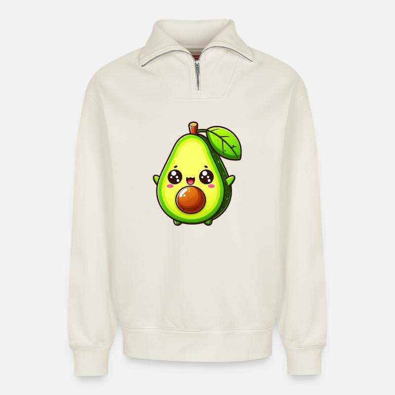 Avocado - Relaxed Unisex Organic Half Zip Sweatshirt – von SPREAD - Naturweiß