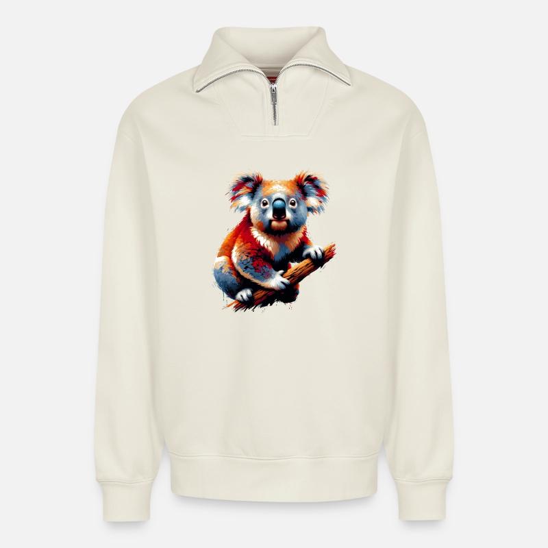 Koala - Relaxed Unisex Organic Half Zip Sweatshirt – by SPREAD - off white
