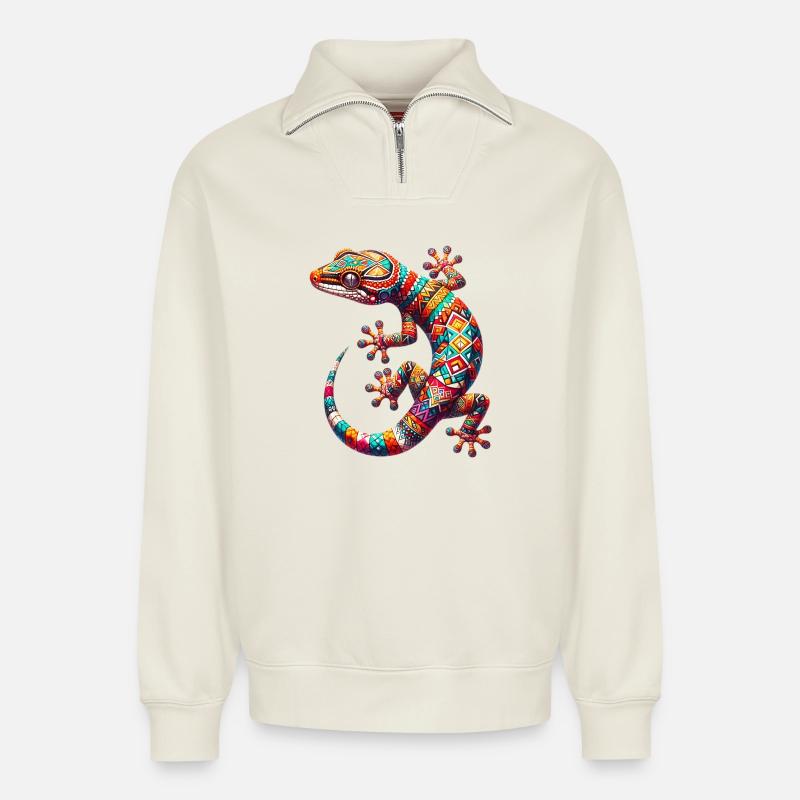 Gecko - Relaxed Unisex Organic Half Zip Sweatshirt – von SPREAD - Naturweiß