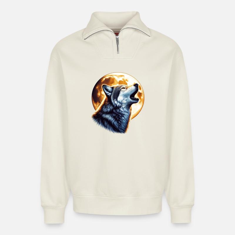 Wolf - Relaxed Unisex Organic Half Zip Sweatshirt – by SPREAD - off white