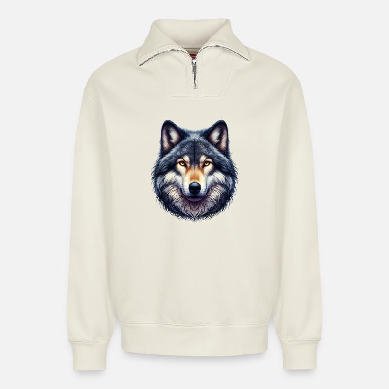 Wolf - Relaxed Unisex Organic Half Zip Sweatshirt – by SPREAD - off white