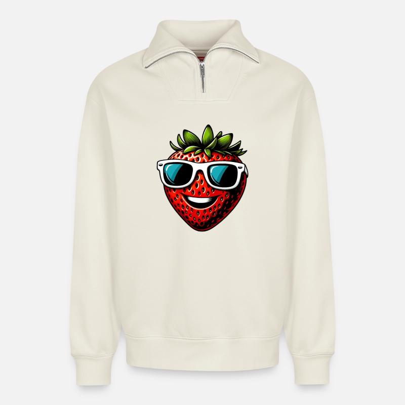 Erdbeeren Erdbeeren - Relaxed Unisex Organic Half Zip Sweatshirt – von SPREAD - Naturweiß