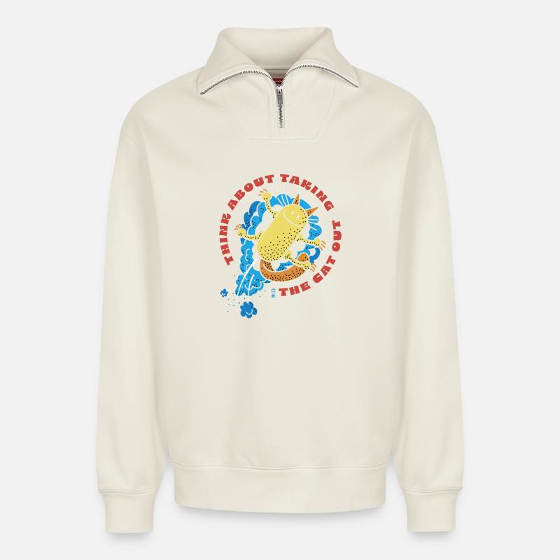 Katze raus - Relaxed Unisex Organic Half Zip Sweatshirt – von SPREAD - Naturweiß