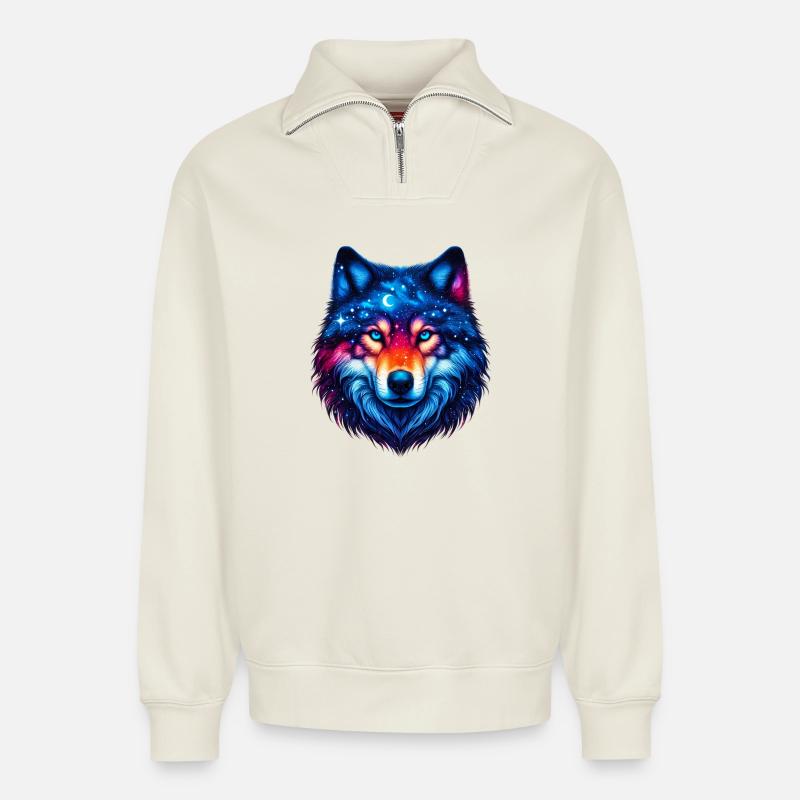 Wolf - Relaxed Unisex Organic Half Zip Sweatshirt – von SPREAD - Naturweiß