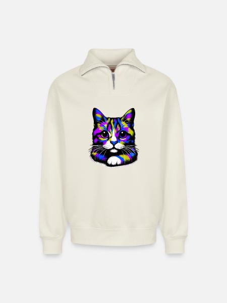 Cat - Relaxed Unisex Organic Half Zip Sweatshirt – by SPREAD - off white