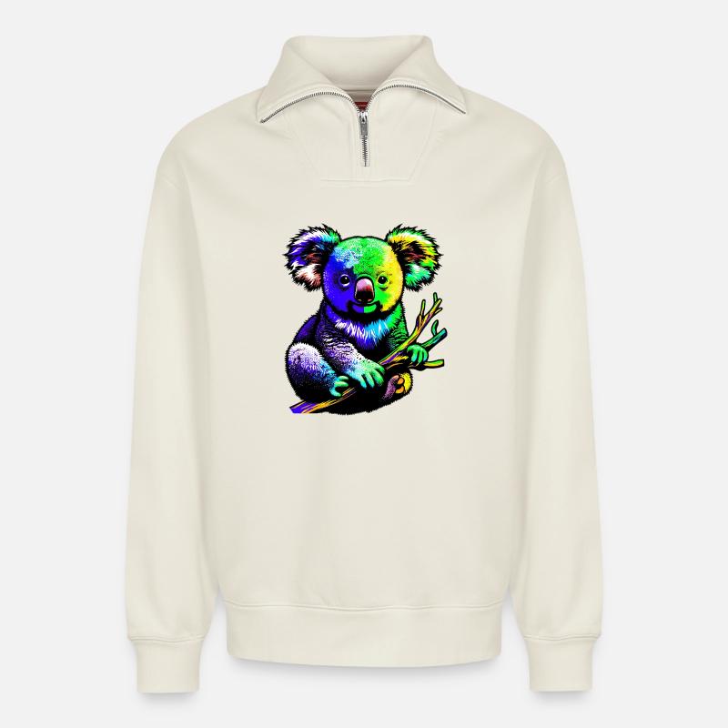Koala - Relaxed Unisex Organic Half Zip Sweatshirt – von SPREAD - Naturweiß