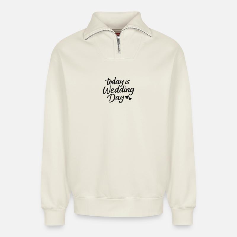Hochzeitsdesign Wedding Day  - Relaxed Unisex Organic Half Zip Sweatshirt – von SPREAD - Naturweiß