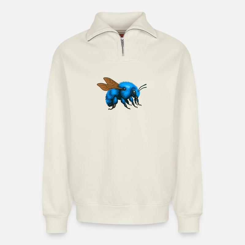 Bourdon bleu à droite - Sweat unisexe décontracté en coton biologique à demi-zip – de SPREAD - blanc cassé