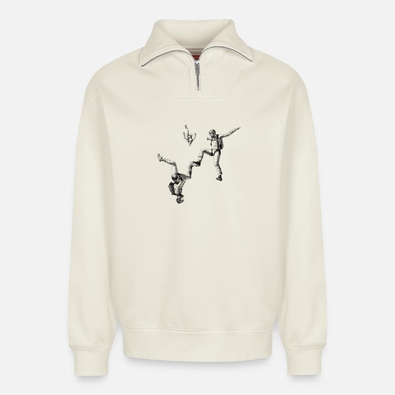 Freefly Skydiving - Relaxed Unisex Organic Half Zip Sweatshirt – von SPREAD - Naturweiß