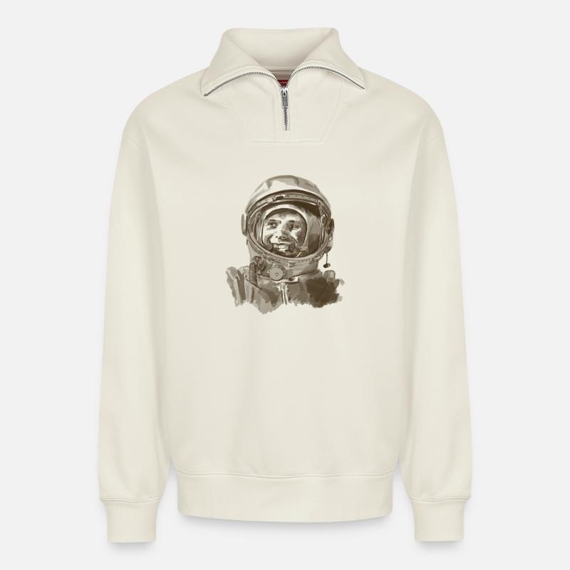 Ästhetischer Kosmonauten-Print - Relaxed Unisex Organic Half Zip Sweatshirt – von SPREAD - Naturweiß