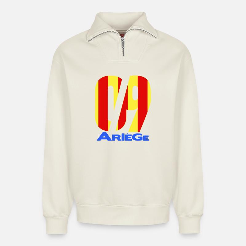 09 Ariège - Relaxed Unisex Organic Half Zip Sweatshirt – von SPREAD - Naturweiß