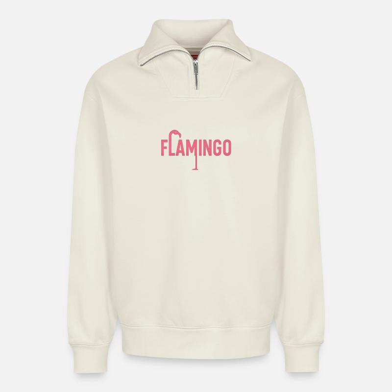 Flamingo - Relaxed Unisex Organic Half Zip Sweatshirt – von SPREAD - Naturweiß