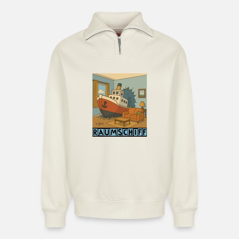 Raumschiff by Rico Beck - Relaxed Unisex Organic Half Zip Sweatshirt – von SPREAD - Naturweiß
