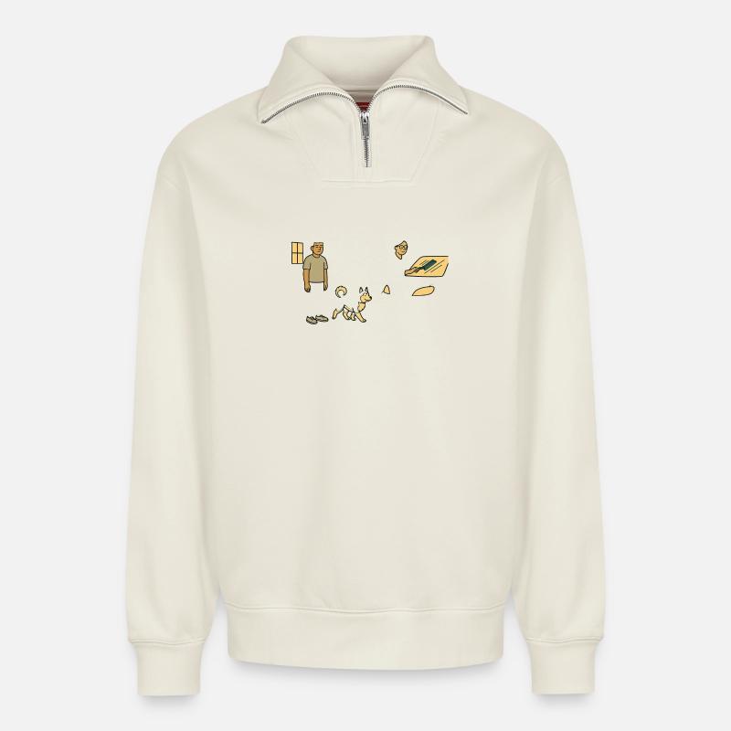 Heures - Sweat unisexe décontracté en coton biologique à demi-zip – de SPREAD - blanc cassé