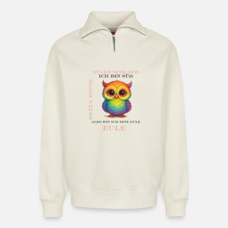 Regenbogen Eulen Power - Relaxed Unisex Organic Half Zip Sweatshirt – von SPREAD - Naturweiß