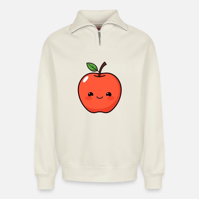 Apfel - Relaxed Unisex Organic Half Zip Sweatshirt – von SPREAD - Naturweiß