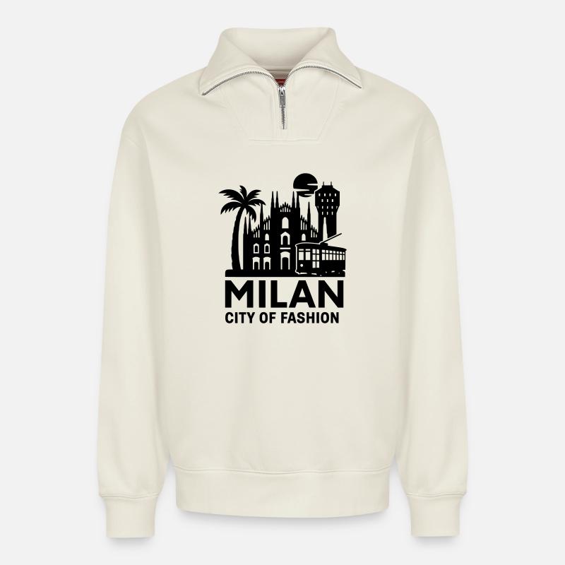 milan mailand italien - Relaxed Unisex Organic Half Zip Sweatshirt – von SPREAD - Naturweiß