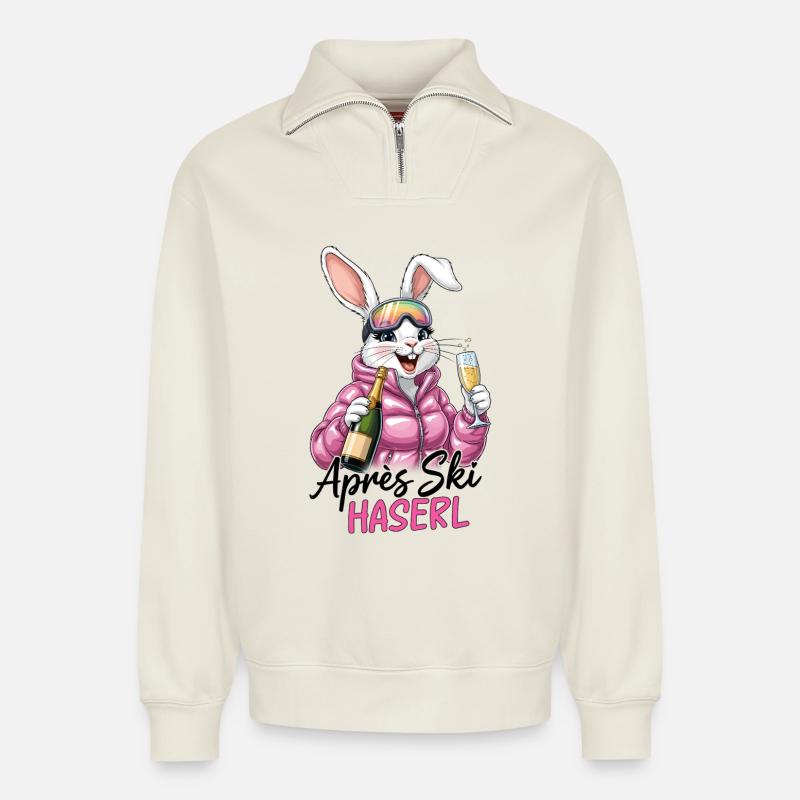 Apres Ski Haserl - Relaxed Unisex Organic Half Zip Sweatshirt – von SPREAD - Naturweiß