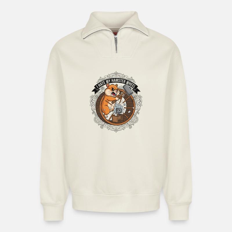 Ich hasse mein Arbeits Hamsterrad - Relaxed Unisex Organic Half Zip Sweatshirt – von SPREAD - Naturweiß