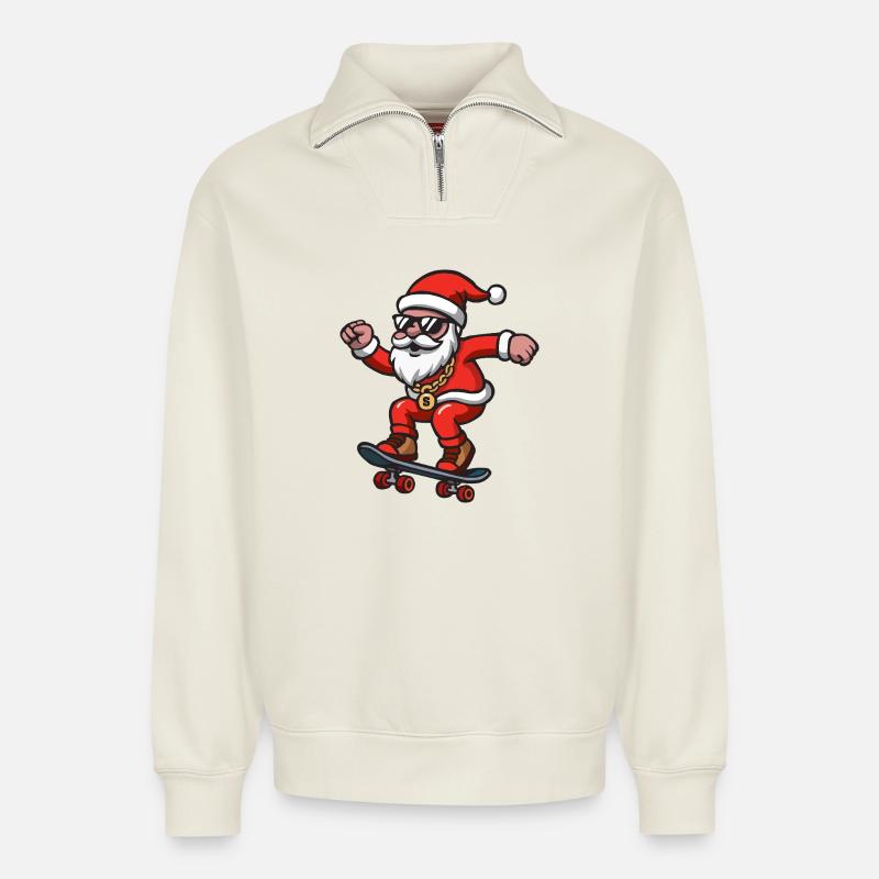 Santa Skating - Relaxed Unisex Organic Half Zip Sweatshirt – von SPREAD - Naturweiß