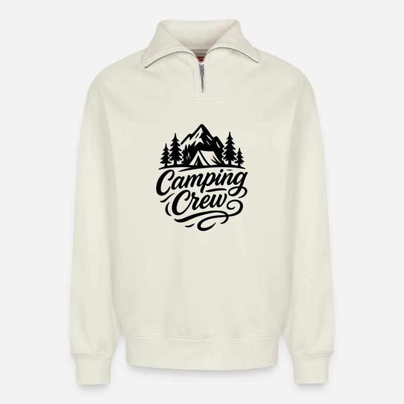 Camping Crew - Relaxed Unisex Organic Half Zip Sweatshirt – von SPREAD - Naturweiß