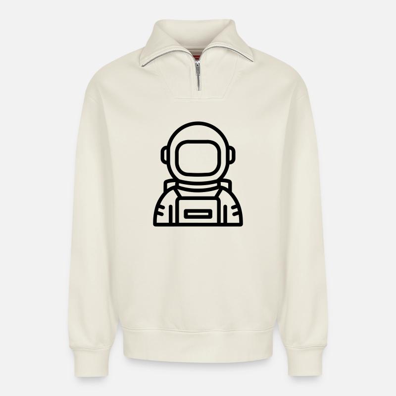 astronaut - Relaxed Unisex Organic Half Zip Sweatshirt – by SPREAD - off white