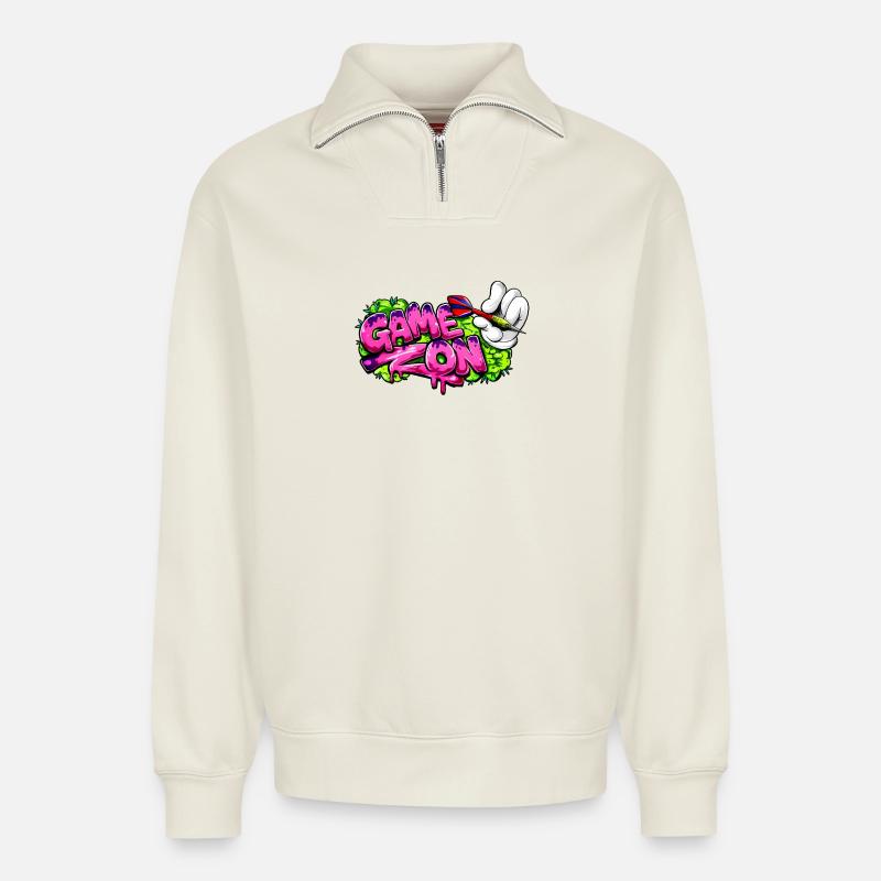 Dart,Darts,Game on Graffiti - Relaxed Unisex Organic Half Zip Sweatshirt – by SPREAD - off white