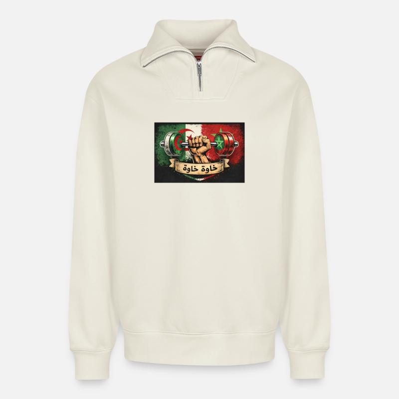 خاوة خاوة - Relaxed Unisex Organic Half Zip Sweatshirt – von SPREAD - Naturweiß