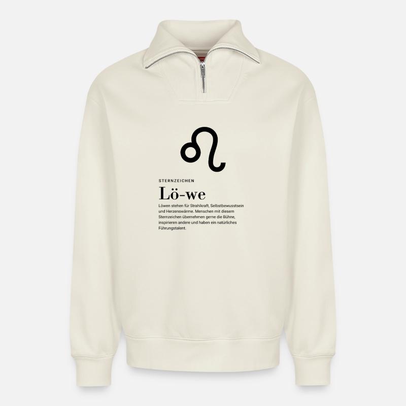 Sternzeichen Löwe - Relaxed Unisex Organic Half Zip Sweatshirt – von SPREAD - Naturweiß