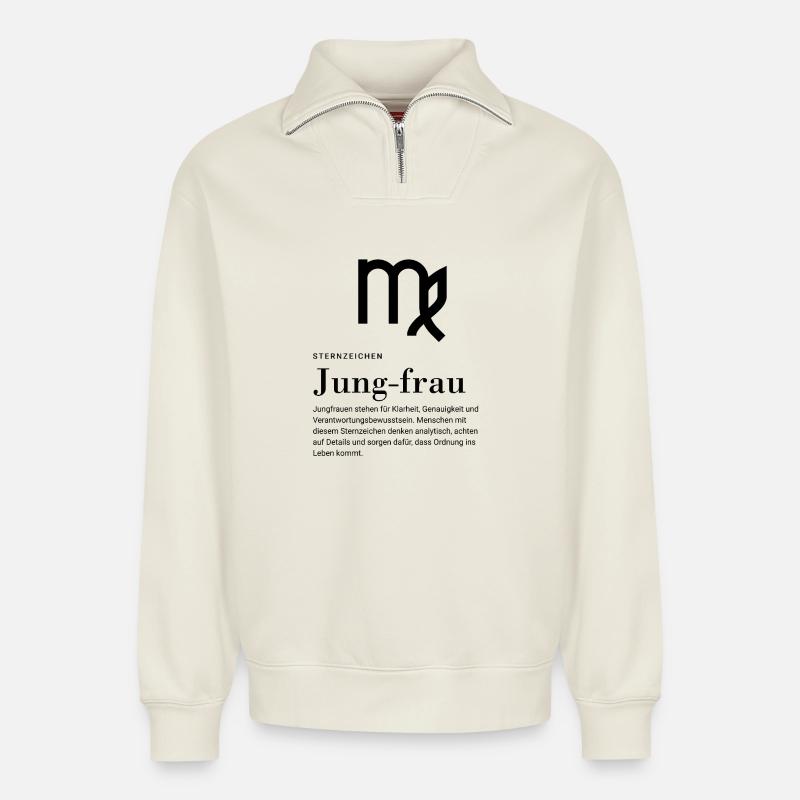 Sternzeichen Jungfrau  - Relaxed Unisex Organic Half Zip Sweatshirt – von SPREAD - Naturweiß