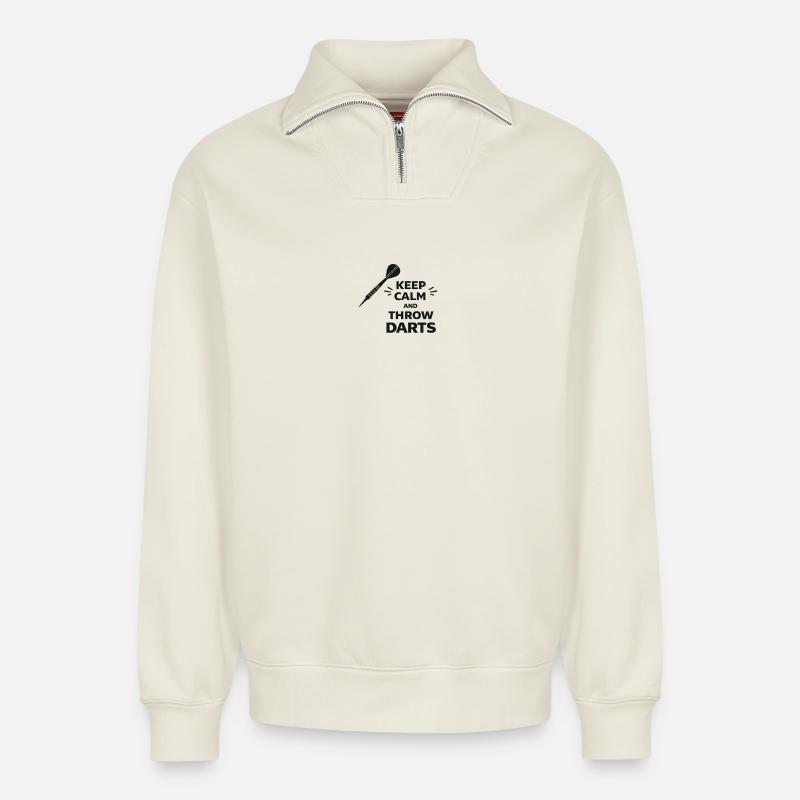 Darts Ruhe Typografie - Relaxed Unisex Organic Half Zip Sweatshirt – von SPREAD - Naturweiß