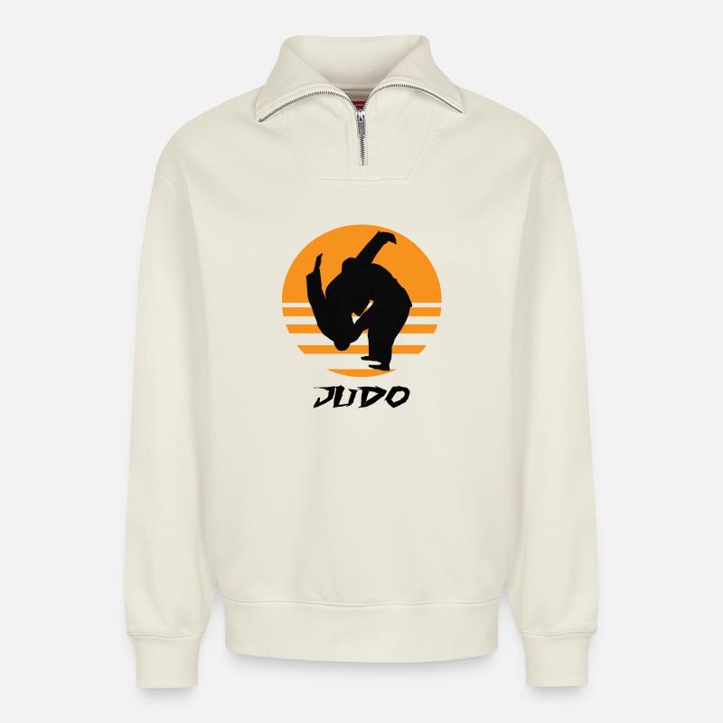 Judo - Relaxed Unisex Organic Half Zip Sweatshirt – von SPREAD - Naturweiß