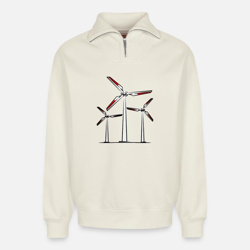 Klimawandel Windrad Windkraft Umweltschutz - Relaxed Unisex Organic Half Zip Sweatshirt – von SPREAD - Naturweiß